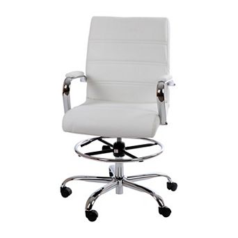 Merrick Lane Tevia Mid-Back Drafting Chair with Adjustable Foot Ring Faux Leather Upholstered Swivel Chair with Chrome Base