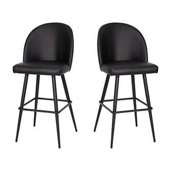 Merrick Lane Teague Set of 2 Modern Armless Barstools with Contoured Backs, Steel Frames, and Integrated Footrests