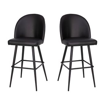 Merrick Lane Teague Set of 2 Modern Armless Barstools with Contoured Backs, Steel Frames, and Integrated Footrests