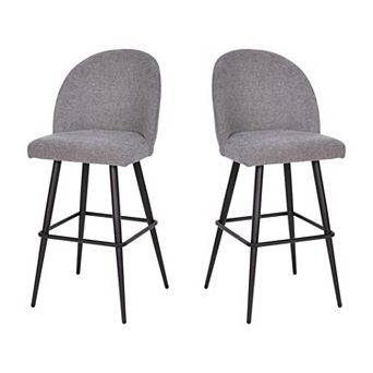 Merrick Lane Teague Set of 2 Modern Armless Barstools with Contoured Backs, Steel Frames, and Integrated Footrests