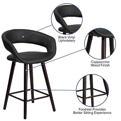 Merrick Lane Plath 24 Inch Cappuccino Ultramodern Bar Counter Stool With Upholstered Seat