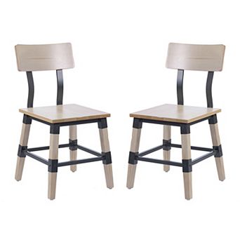 Merrick Lane Set Of 2 Industrial Style Dining Chairs - Steel Supports & Footrest