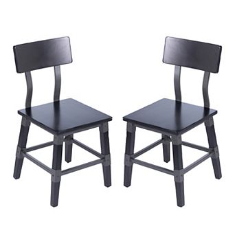 Merrick Lane Set Of 2 Industrial Style Dining Chairs - Steel Supports & Footrest