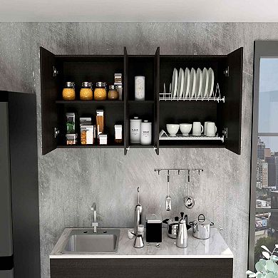 Winslow 150" Wall Cabinet, Four Doors, Two Divisions, Two Shelves