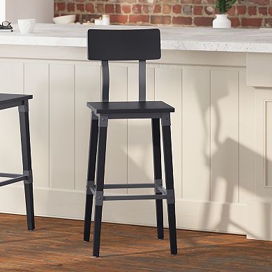 Merrick Lane Set Of 2 Industrial Style Dining Stools - Steel Supports & Footrest