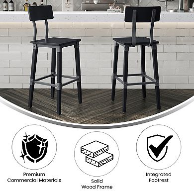 Merrick Lane Set Of 2 Industrial Style Dining Stools - Steel Supports & Footrest