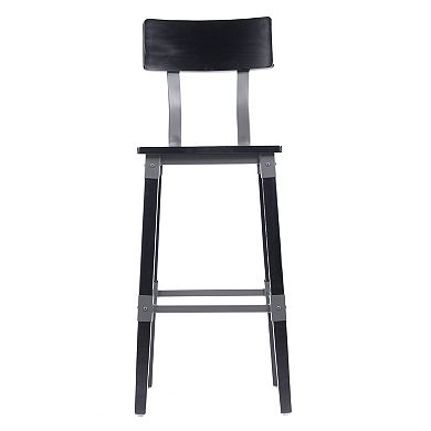 Merrick Lane Set Of 2 Industrial Style Dining Stools - Steel Supports & Footrest