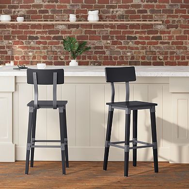 Merrick Lane Set Of 2 Industrial Style Dining Stools - Steel Supports & Footrest