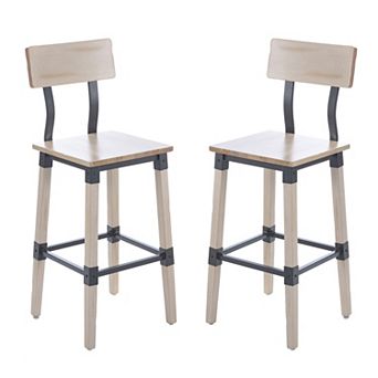 Merrick Lane Set Of 2 Industrial Style Dining Stools - Steel Supports & Footrest