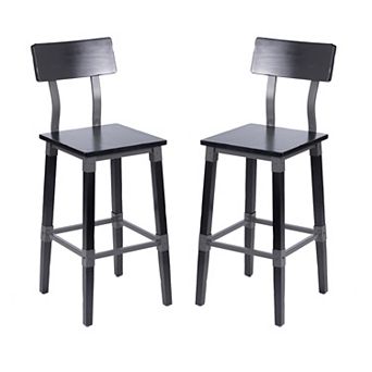 Merrick Lane Set Of 2 Industrial Style Dining Stools - Steel Supports & Footrest