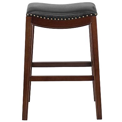 Merrick Lane Abel 30'' Backless Saddle Style Barstool Traditional Wood ...