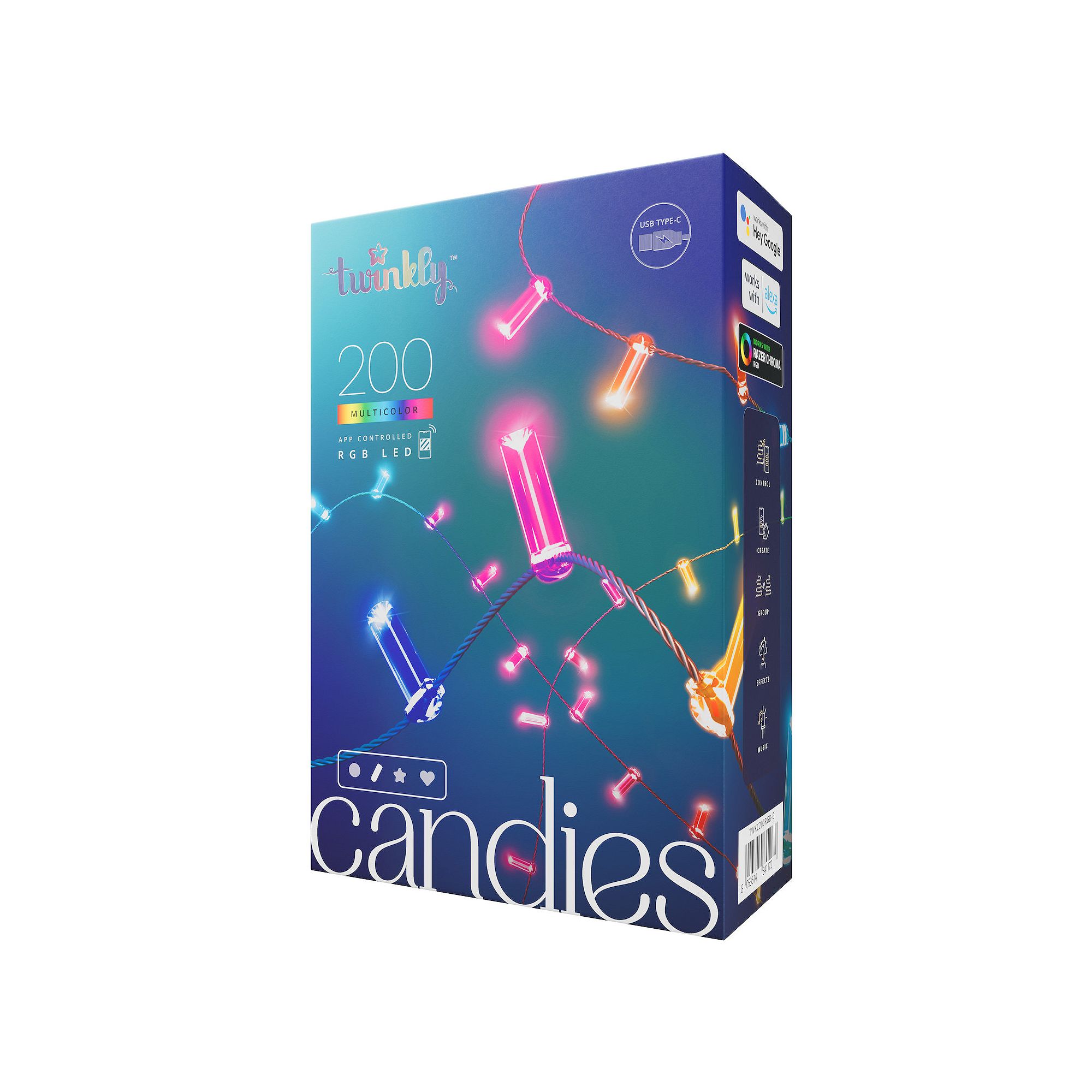 Twinkly Candies 200-Light Candle-Shape RGB String Lights, Multi None