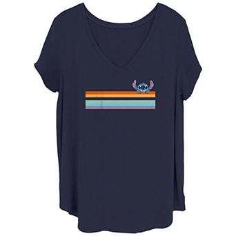 Disney's Lilo & Stitch Juniors' Plus Size Peeking Stitch V Neck Tee