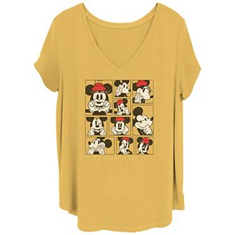 Disney's Mickey Mouse & Minnie Juniors' Plus Size Expressions V Neck Tee