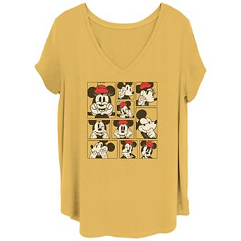 Disney's Mickey Mouse & Minnie Juniors' Plus Size Expressions V Neck Tee
