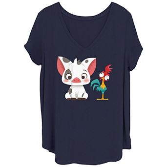 Disney's Moana Juniors' Plus Size Hei Hei And Pua Buddies V Neck Tee