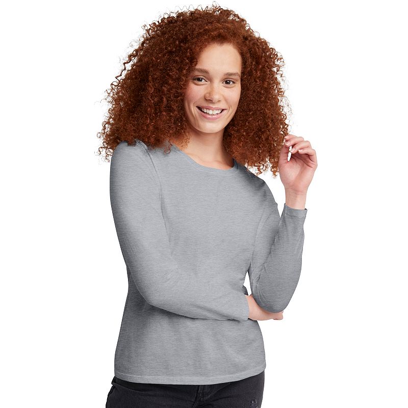 Women's Hanes® Originals Long Sleeve Tee, Size: XL, Light Silver