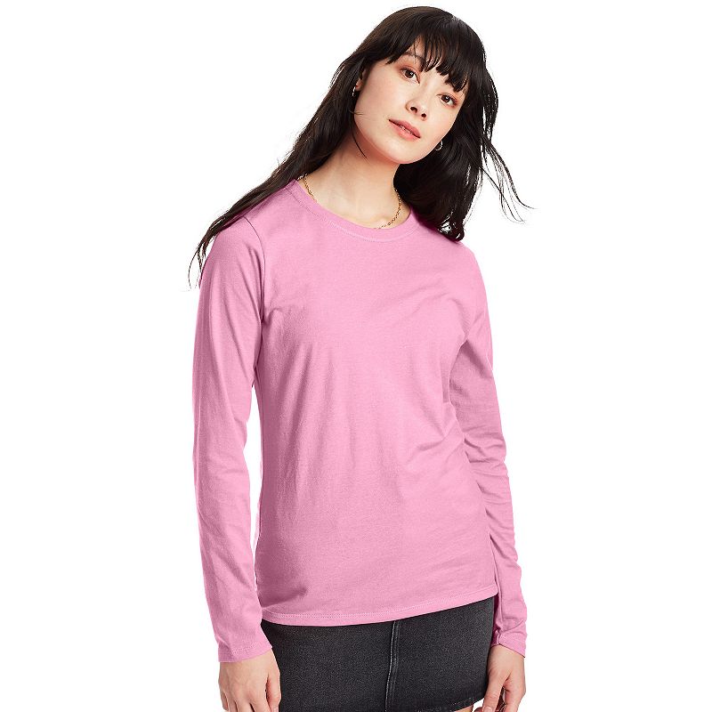 Women's Hanes® Originals Long Sleeve Tee, Size: XL, Pink Swish