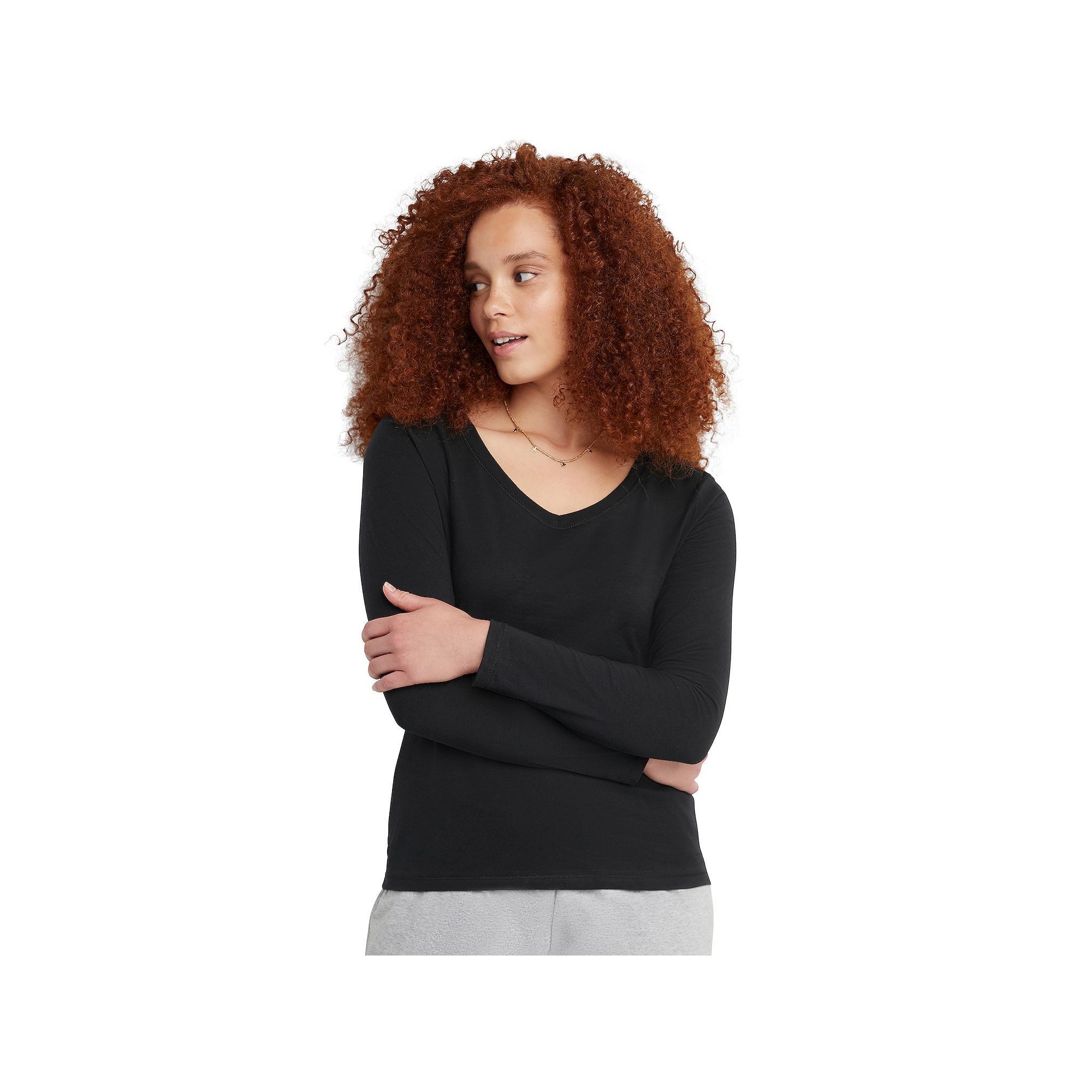 Womens Hanes® Originals Long Sleeve Tee, Size: XS, Ebony
