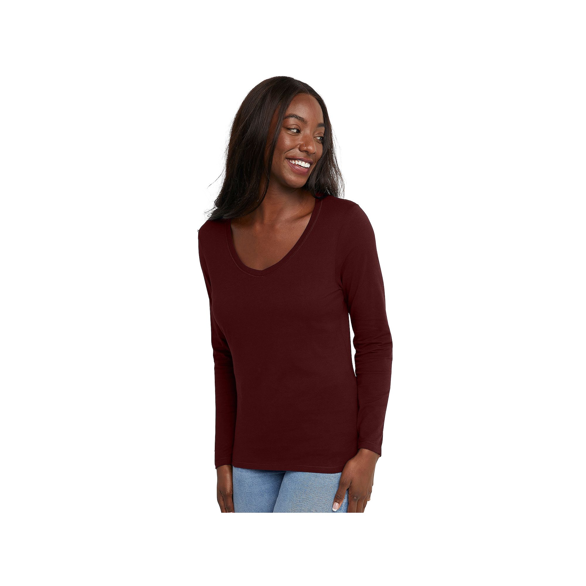 Womens Hanes® Originals Long Sleeve Tee, Size: Large, Mulled Pink