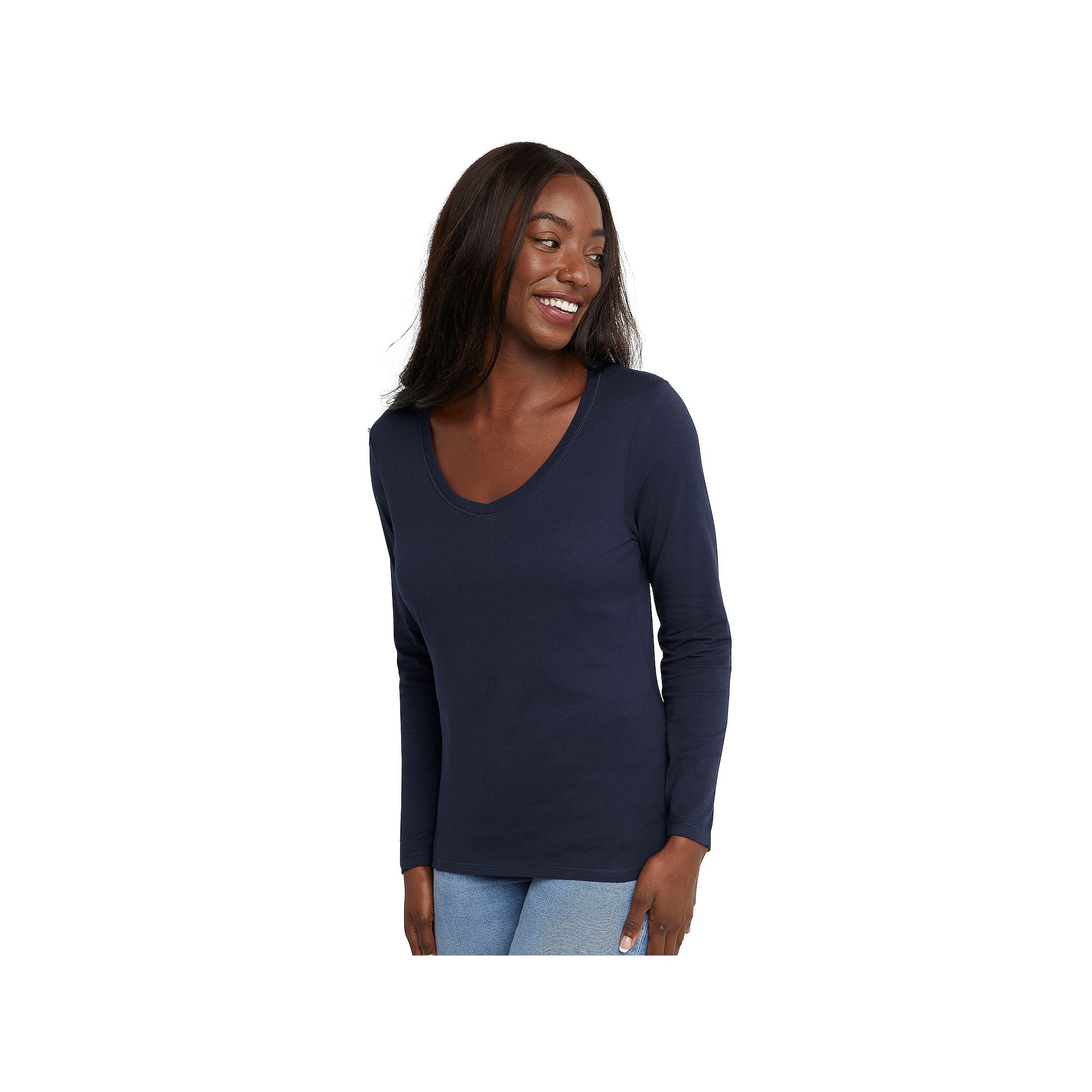 Womens Hanes® Originals Long Sleeve Tee, Size: XS, Blue