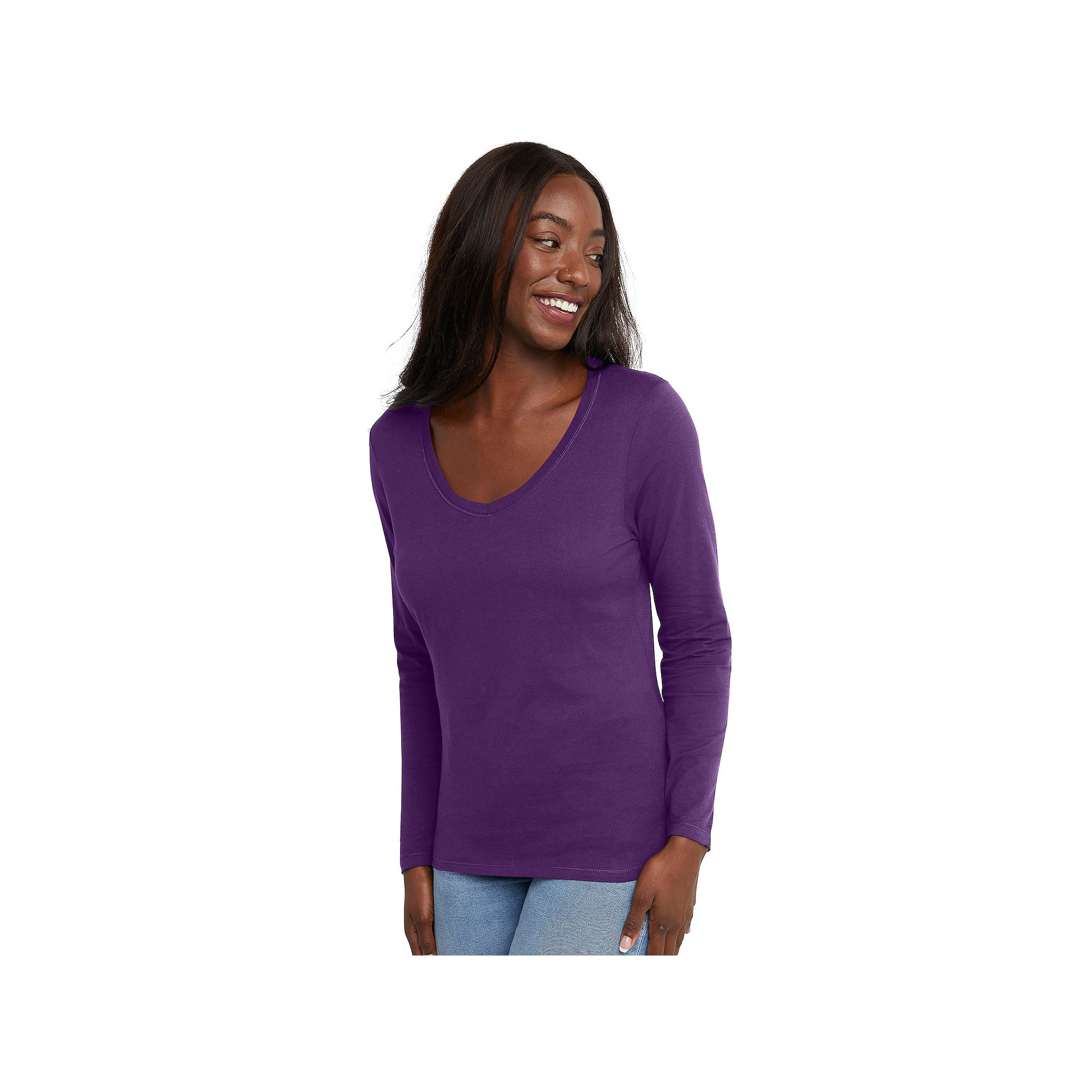 Womens Hanes® Originals Long Sleeve Tee, Size: XS, Purple Splendor