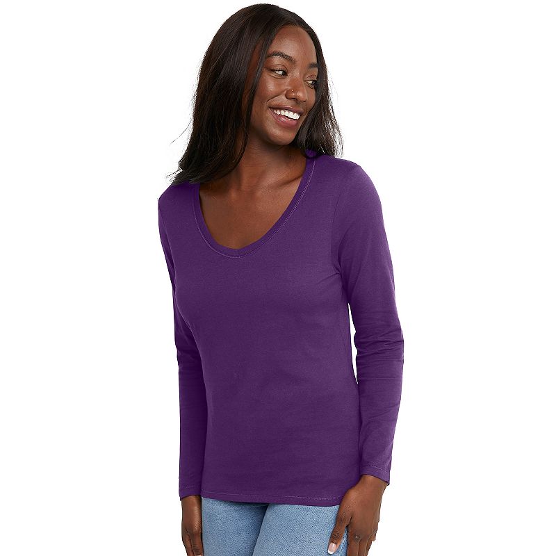 Women's Hanes® Originals Long Sleeve Tee, Size: XXL, Purple Splendor