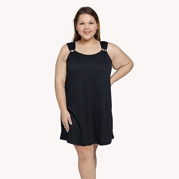 Plus Size Portocruz Ring Tank Mini Dress - Black (1X)