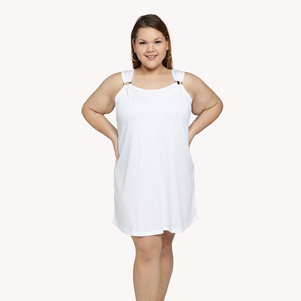 Plus Size Portocruz Ring Tank Mini Dress - White (1X)