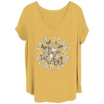 Juniors' Plus Size Free Spirit World Tour Poster V Neck Tee
