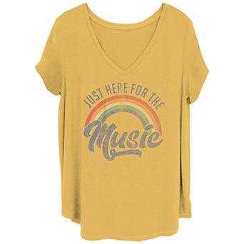 Juniors' Plus Size Just Here For The Music V Neck Tee