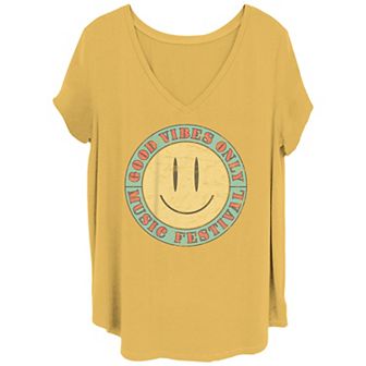 Juniors' Plus Size Good Vibes Only Music Festival V Neck Tee