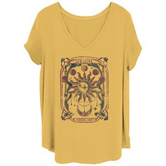 Juniors' Plus Size Sunshine Moonlight Card V Neck Tee