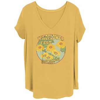 Juniors' Plus Size Wildflower Fest Poster V Neck Tee