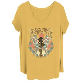 Juniors' Plus Size Rock 'N' Roll Festival Tour Poster V Neck Tee