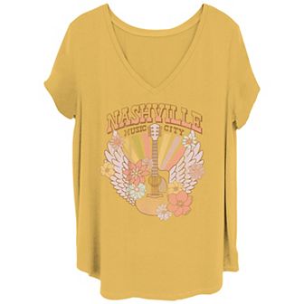 Juniors' Plus Size Nashville Music City Poster V Neck Tee