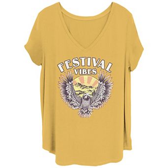 Juniors' Plus Size Festival Vibes Poster V Neck Tee