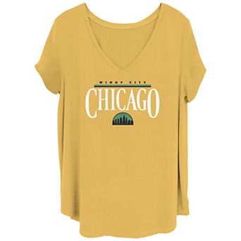 Juniors' Plus Size Chicago Windy City Poster V Neck Tee