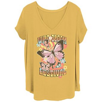 Juniors' Plus Size Wild Bloom Festival Poster V Neck Tee