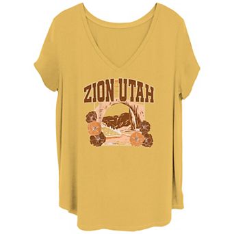 Juniors' Plus Size Zion Park Utah Poster V Neck Tee