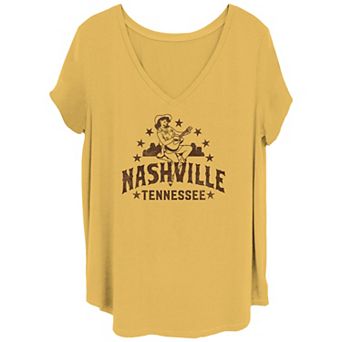 Juniors' Plus Size Nashville Tennessee Music Cowgirl V Neck Tee