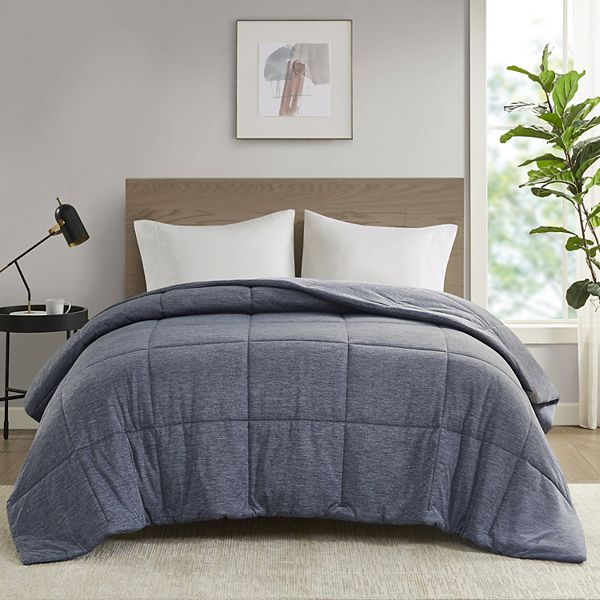 Urban Habitat Full/Queen Comfort Cool Jersey Knit Oversized Down Alternative Comforter Navy Blue: Hypoallergenic, Machine Washable