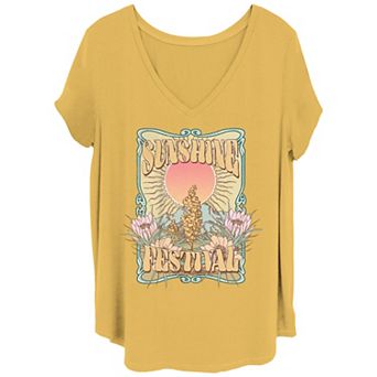 Juniors' Plus Size Sunshine Festival Poster V Neck Tee