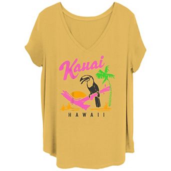 Juniors' Plus Size Kauai Hawaii Pelican Postcard V Neck Tee