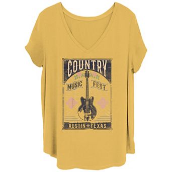 Juniors' Plus Size Country Music Fest Austin Texas Poster V Neck Tee