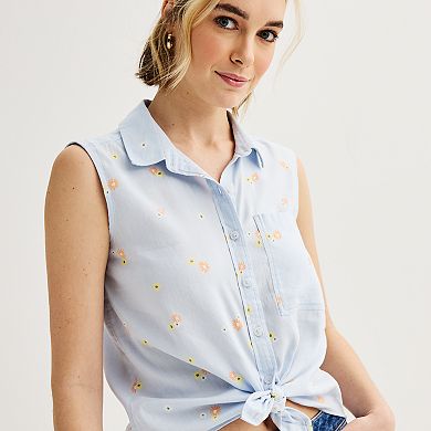 Juniors' SO® Sleeveless Tie-Front Shirt