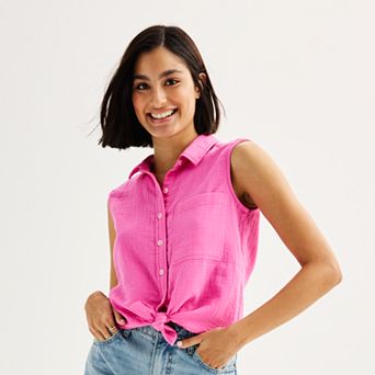 Juniors' SO® Sleeveless Tie-Front Shirt