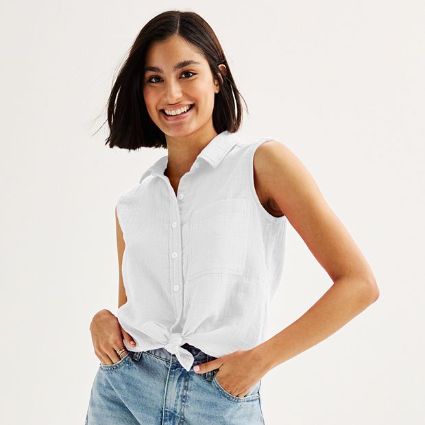 Juniors' SO® Sleeveless Tie-Front Shirt