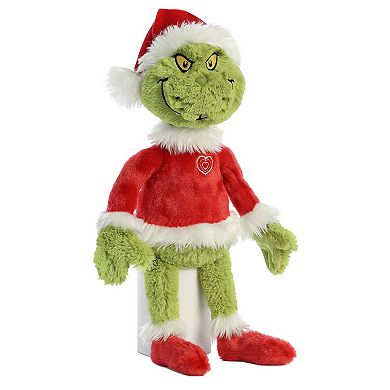 Aurora Large Green Dr. Seuss 16" Grinch Santa Whimsical Stuffed Animal