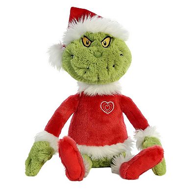 Aurora Large Green Dr. Seuss 16" Grinch Santa Whimsical Stuffed Animal